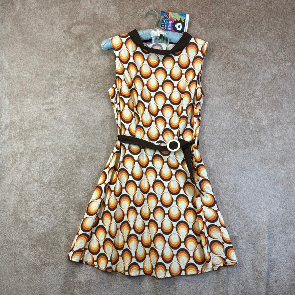 NEW Madcap England Retro 60s 70s Mod Geometric Circle Print Belted Dress M NWT